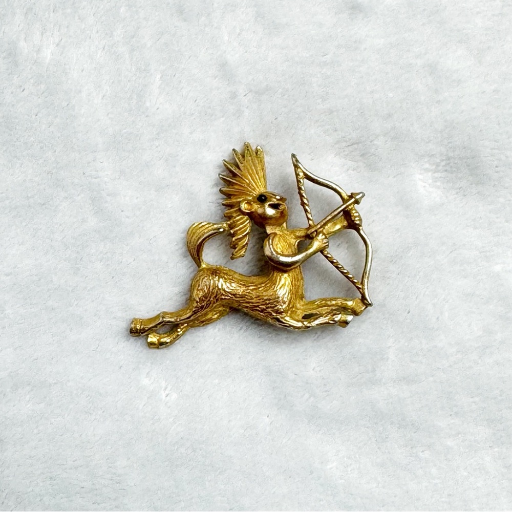 Vintage Sagittarius Gold Tone Brooch Pin